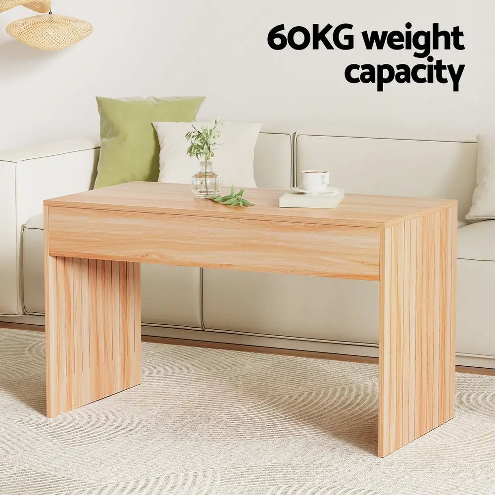 Artiss Coffee Table Rectangle Fluted Side 100CM - Furniture > Living Room > Coffee Tables