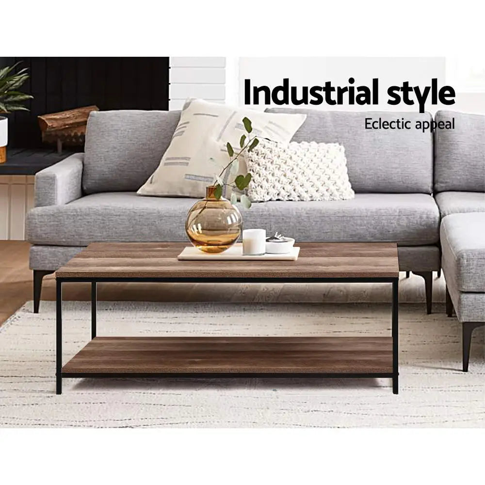 Artiss Coffee Table Rectangular 93CM Walnut Olin - Furniture > Living Room