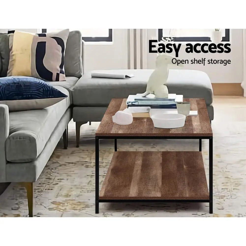 Artiss Coffee Table Rectangular 93CM Walnut Olin - Furniture > Living Room