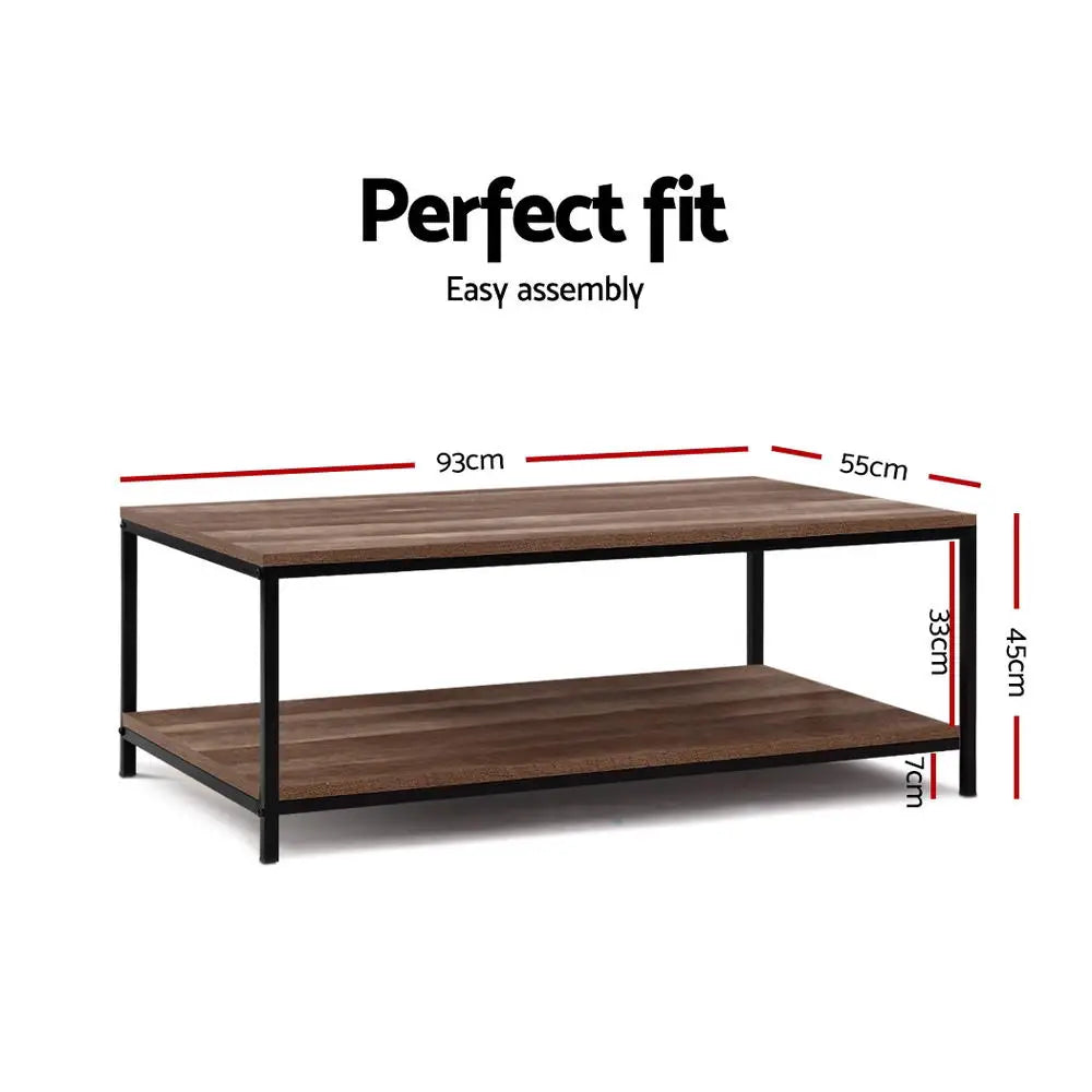Artiss Coffee Table Rectangular 93CM Walnut Olin - Furniture > Living Room