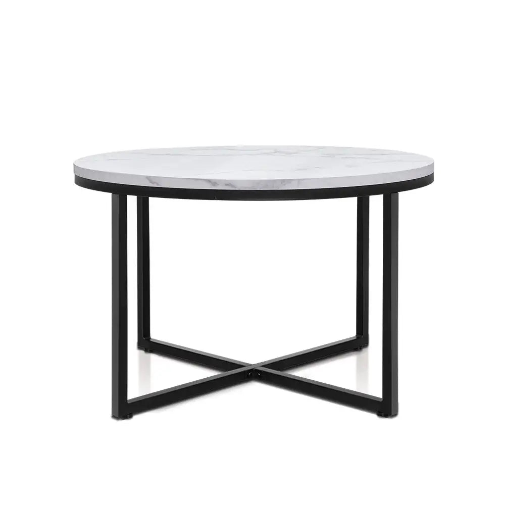 Artiss Coffee Table Round 70CM Marbel Effect - Furniture > Dining