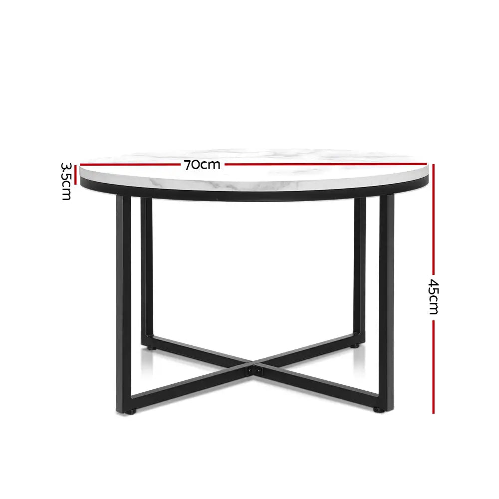 Artiss Coffee Table Round 70CM Marbel Effect - Furniture > Dining