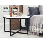 Artiss Coffee Table Round 70CM Marbel Effect - Furniture > Dining