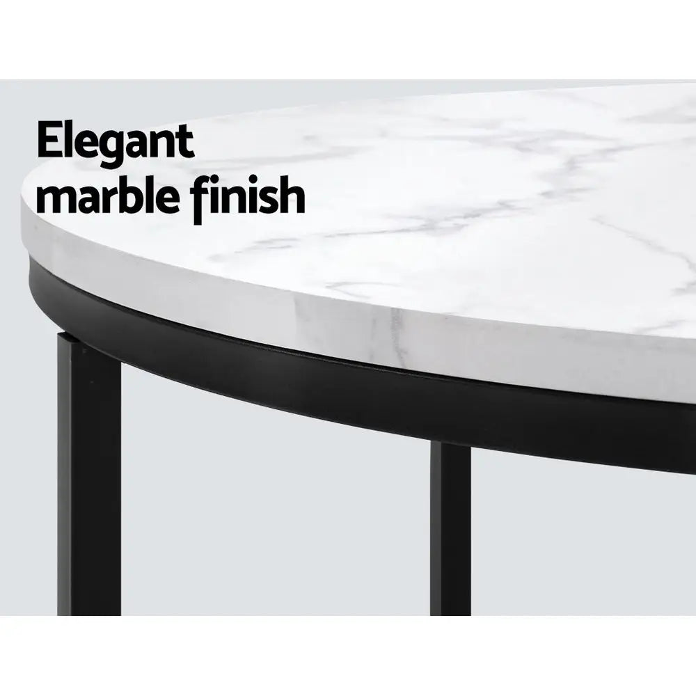 Artiss Coffee Table Round 70CM Marbel Effect - Furniture > Dining