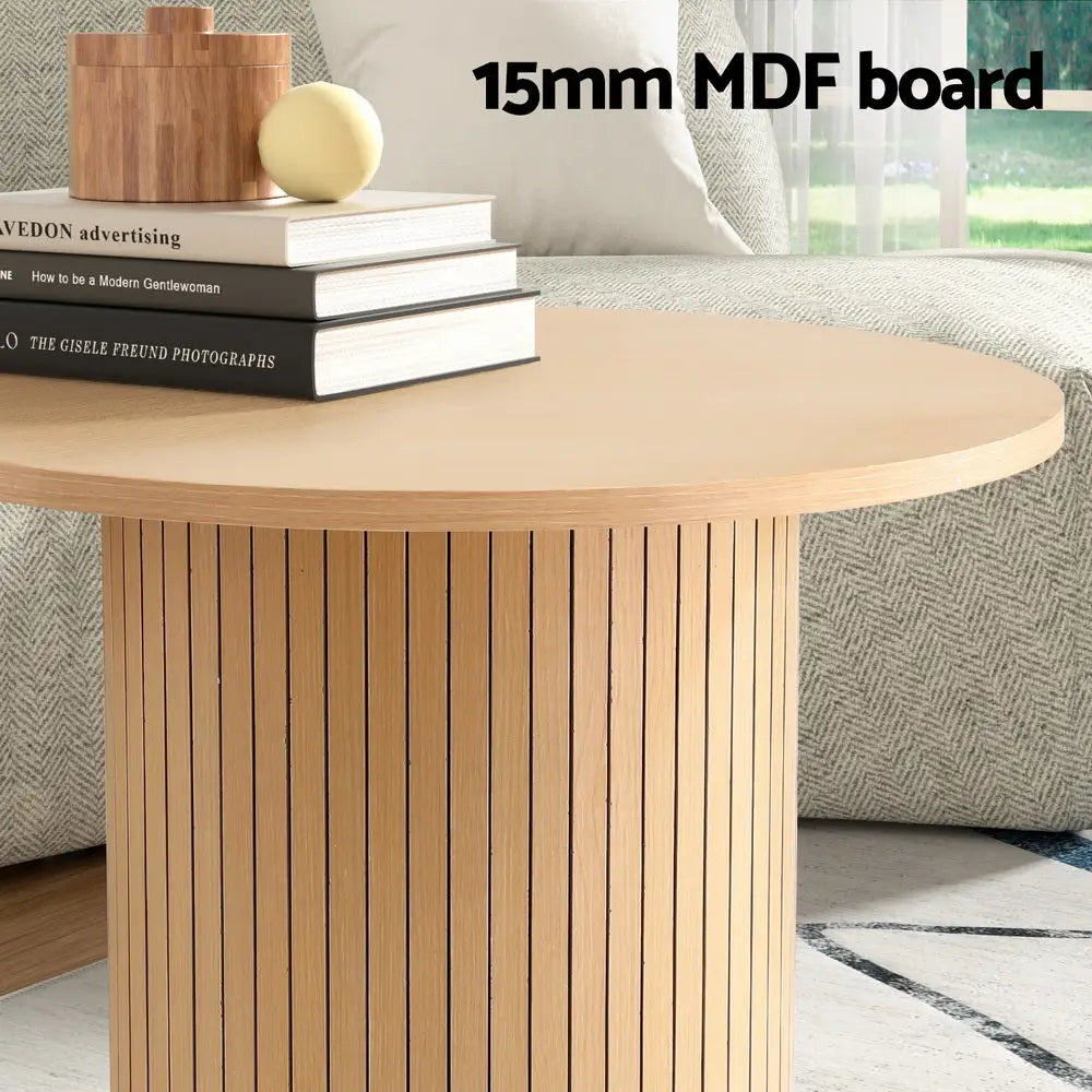 Artiss Coffee Table Round Fluted - Furniture > Living Room > Coffee Tables