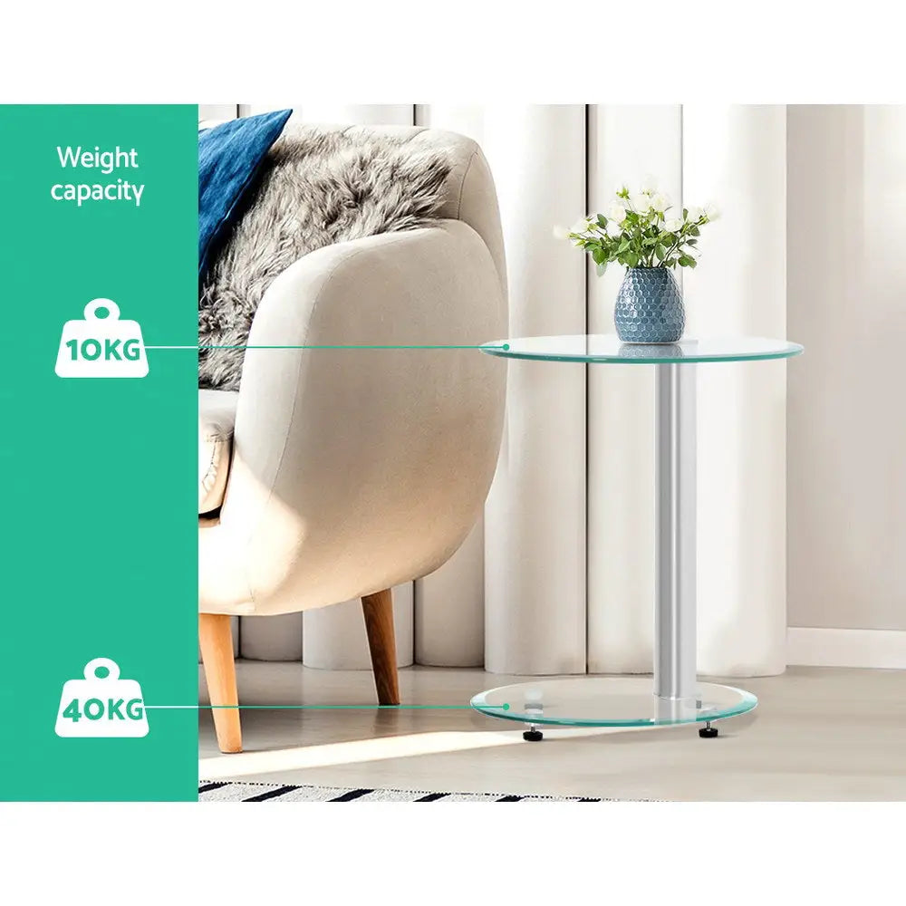 Artiss Coffee Table Round Tempered Glass Side End Beside Tables Cafe 45cm - Furniture > Dining