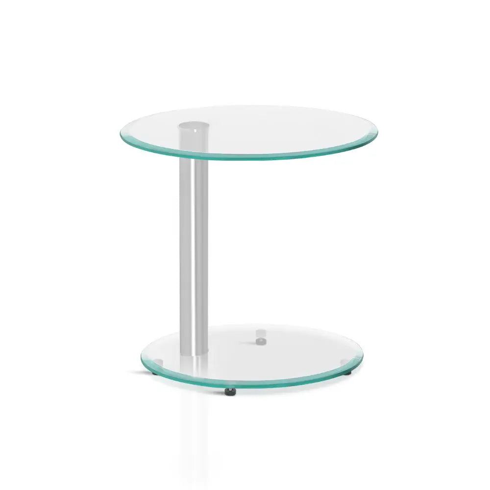 Artiss Coffee Table Round Tempered Glass Side End Beside Tables Cafe 45cm - Furniture > Dining
