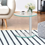 Artiss Coffee Table Round Tempered Glass Side End Beside Tables Cafe 45cm - Furniture > Dining