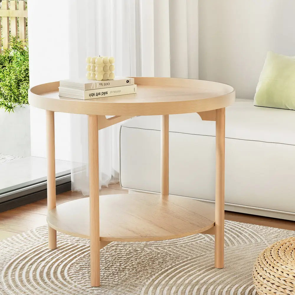 Artiss Coffee Table Side Table Round 70CM - Furniture > Living Room