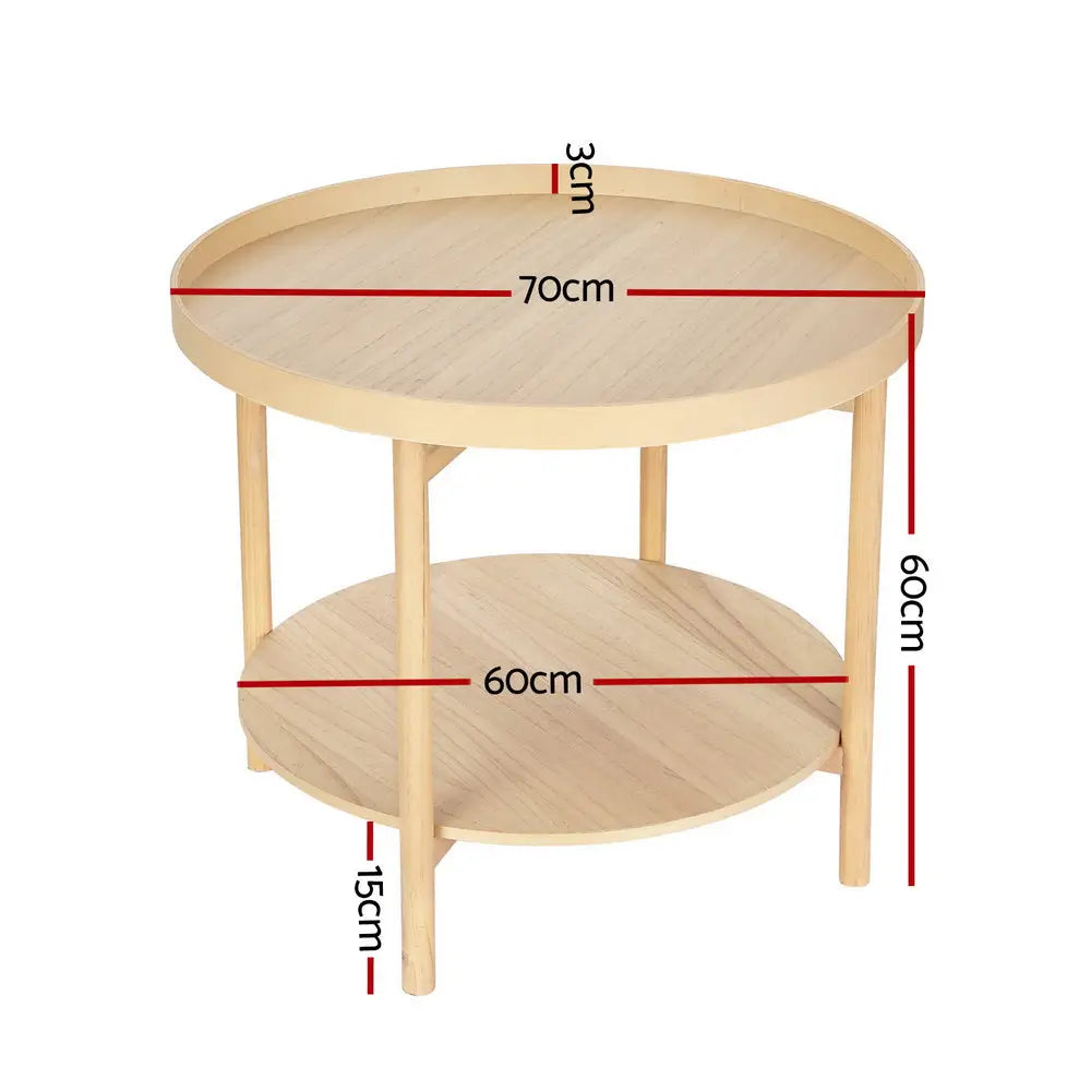 Artiss Coffee Table Side Table Round 70CM - Furniture > Living Room