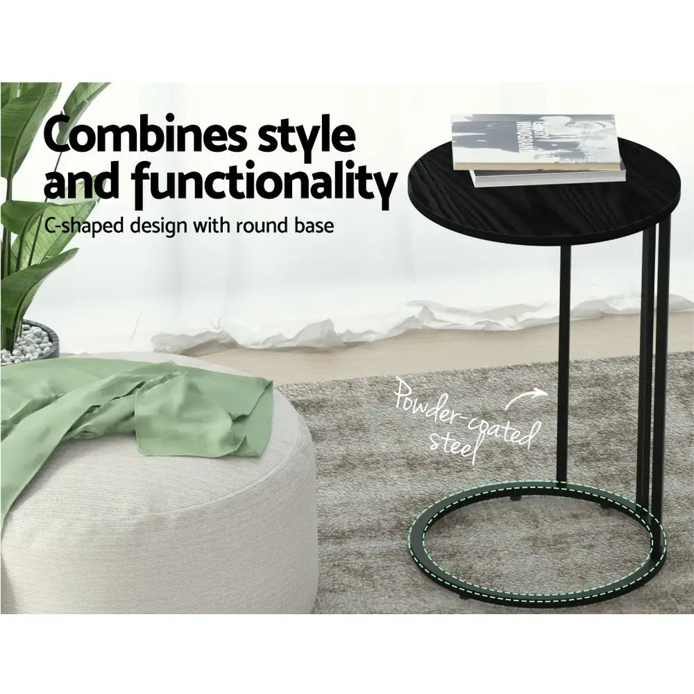 Artiss Coffee Table Side Table Round Black Martha - Furniture > Living Room