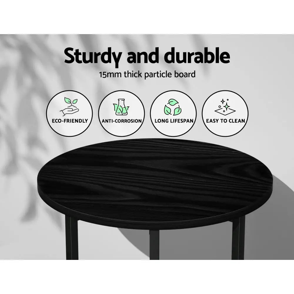 Artiss Coffee Table Side Table Round Black Martha - Furniture > Living Room