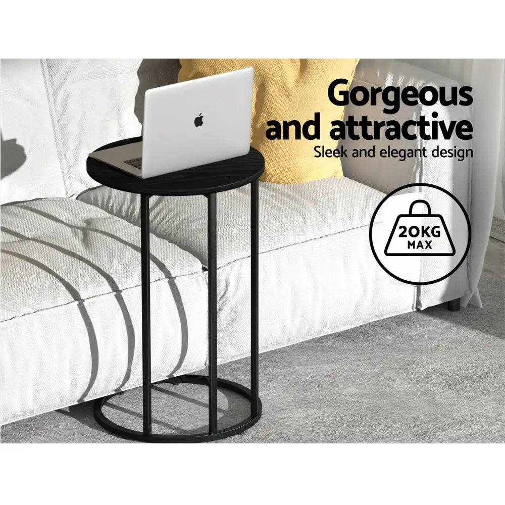 Artiss Coffee Table Side Table Round Black Martha - Furniture > Living Room