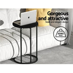 Artiss Coffee Table Side Table Round Black Martha - Furniture > Living Room