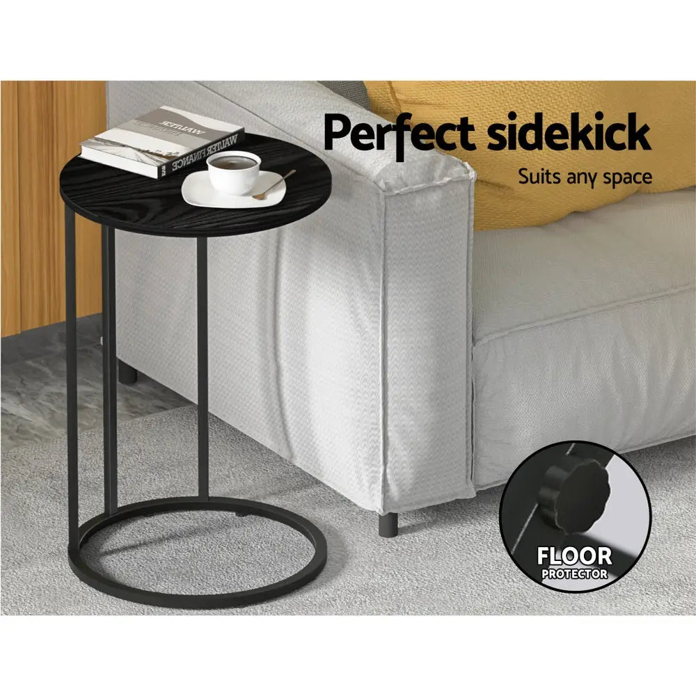 Artiss Coffee Table Side Table Round Black Martha - Furniture > Living Room