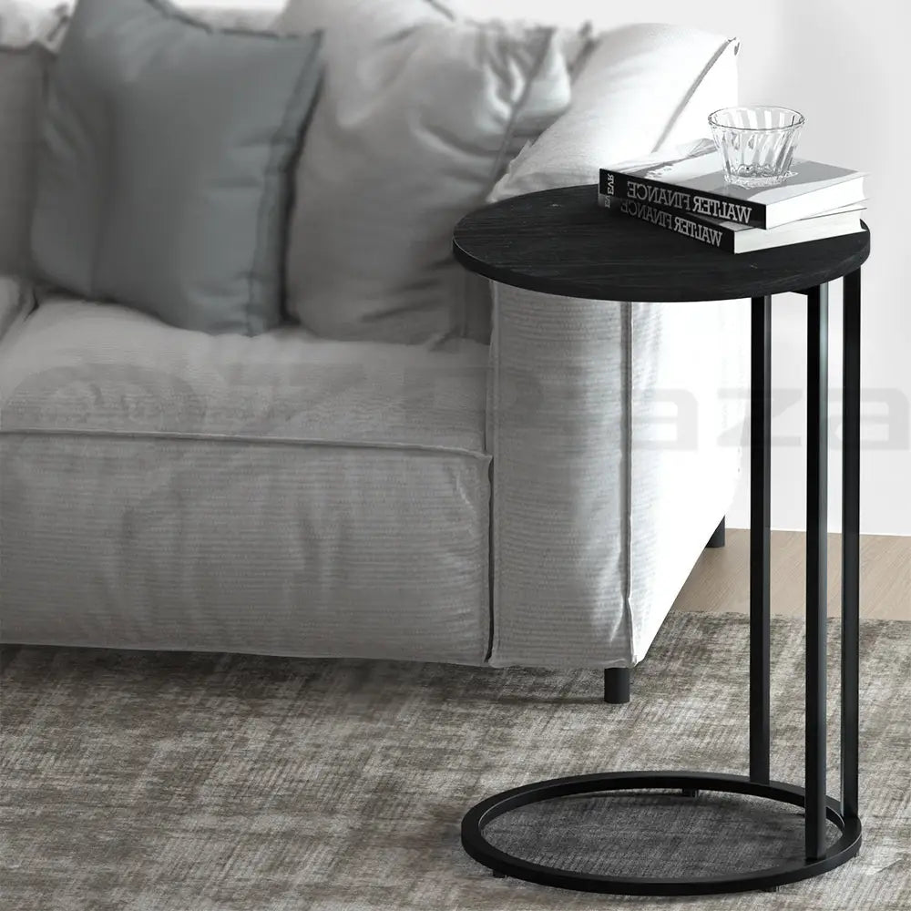Artiss Coffee Table Side Table Round Black Martha - Furniture > Living Room