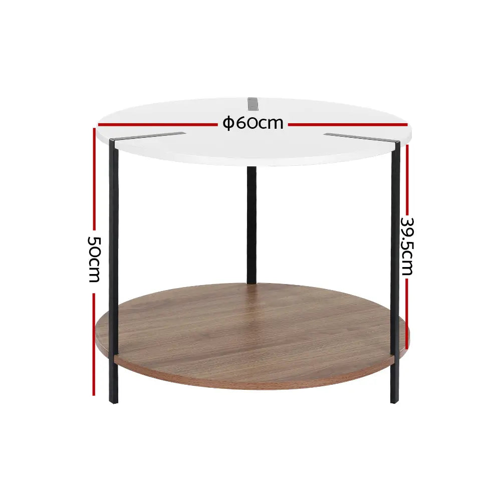 Artiss Coffee Table Side Table Round White Cedric - Furniture > Living Room