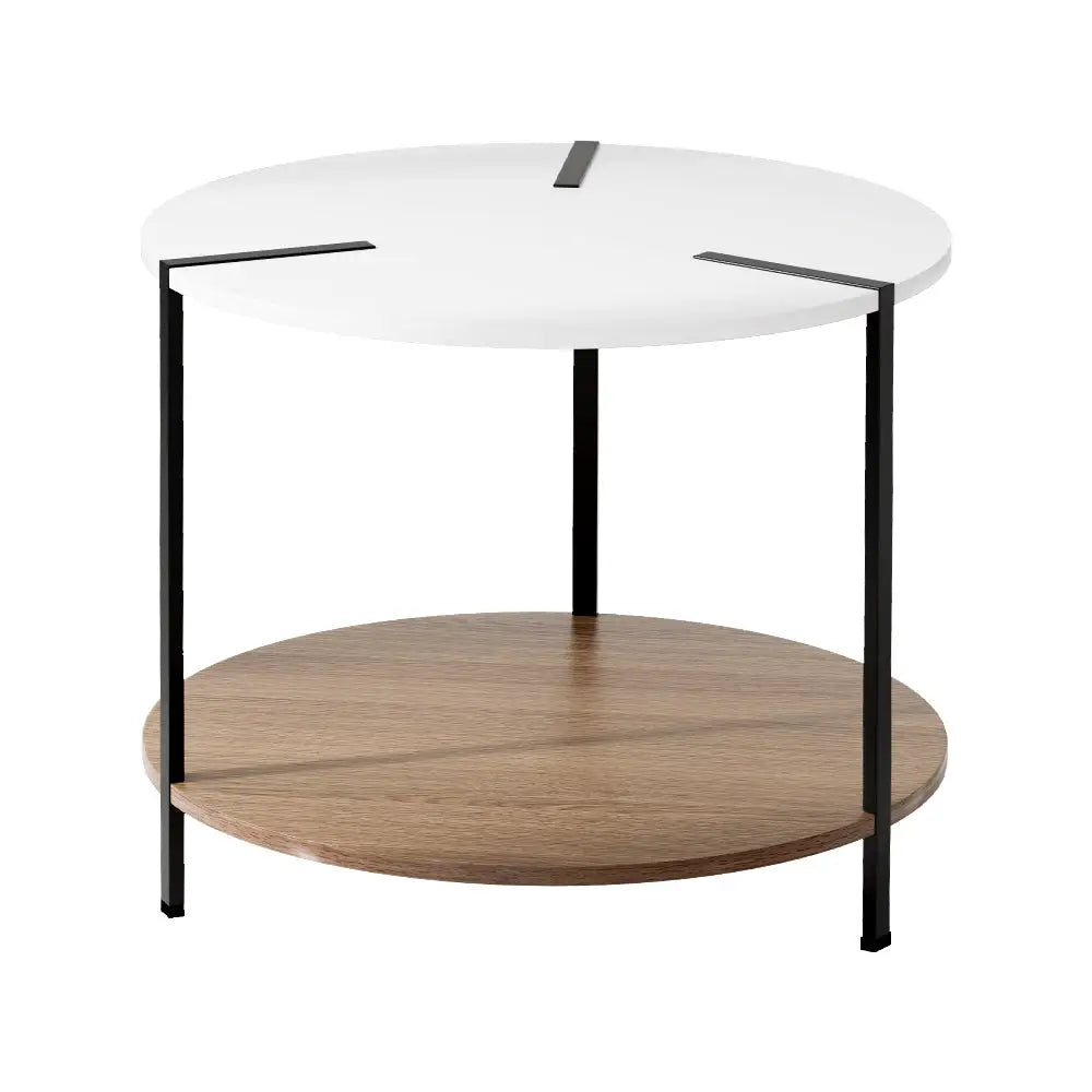 Artiss Coffee Table Side Table Round White Cedric - Furniture > Living Room