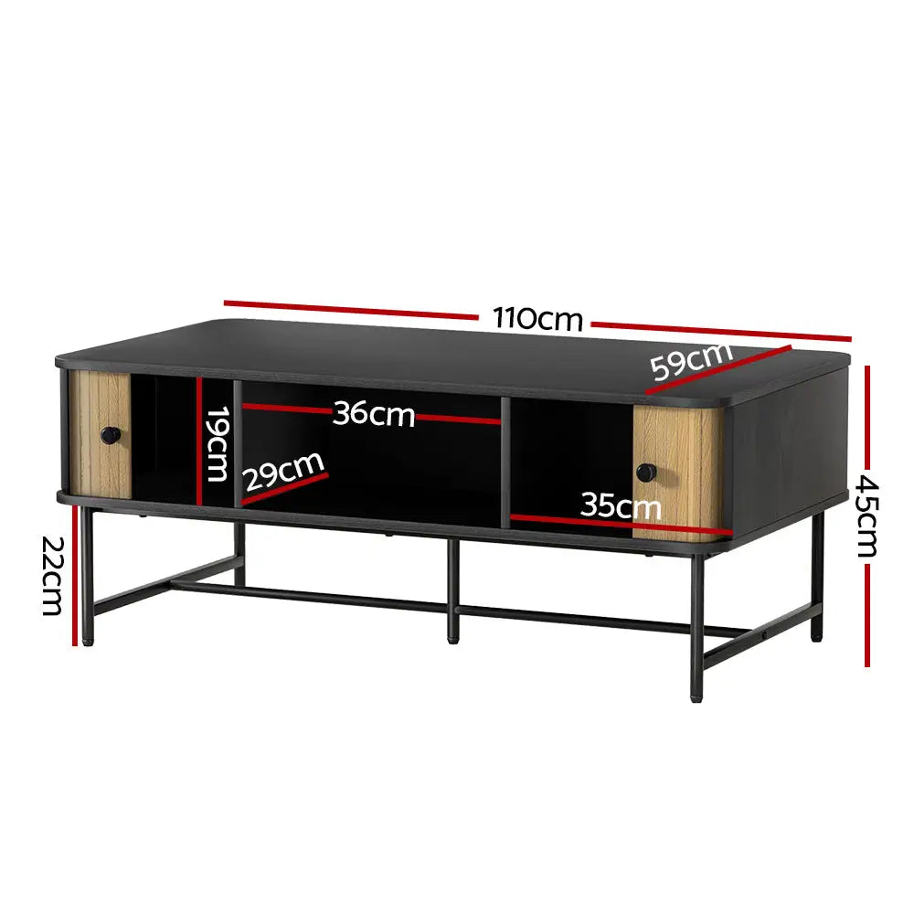 Artiss Coffee Table Sliding Drawer Door Black Boris - Furniture > Living Room