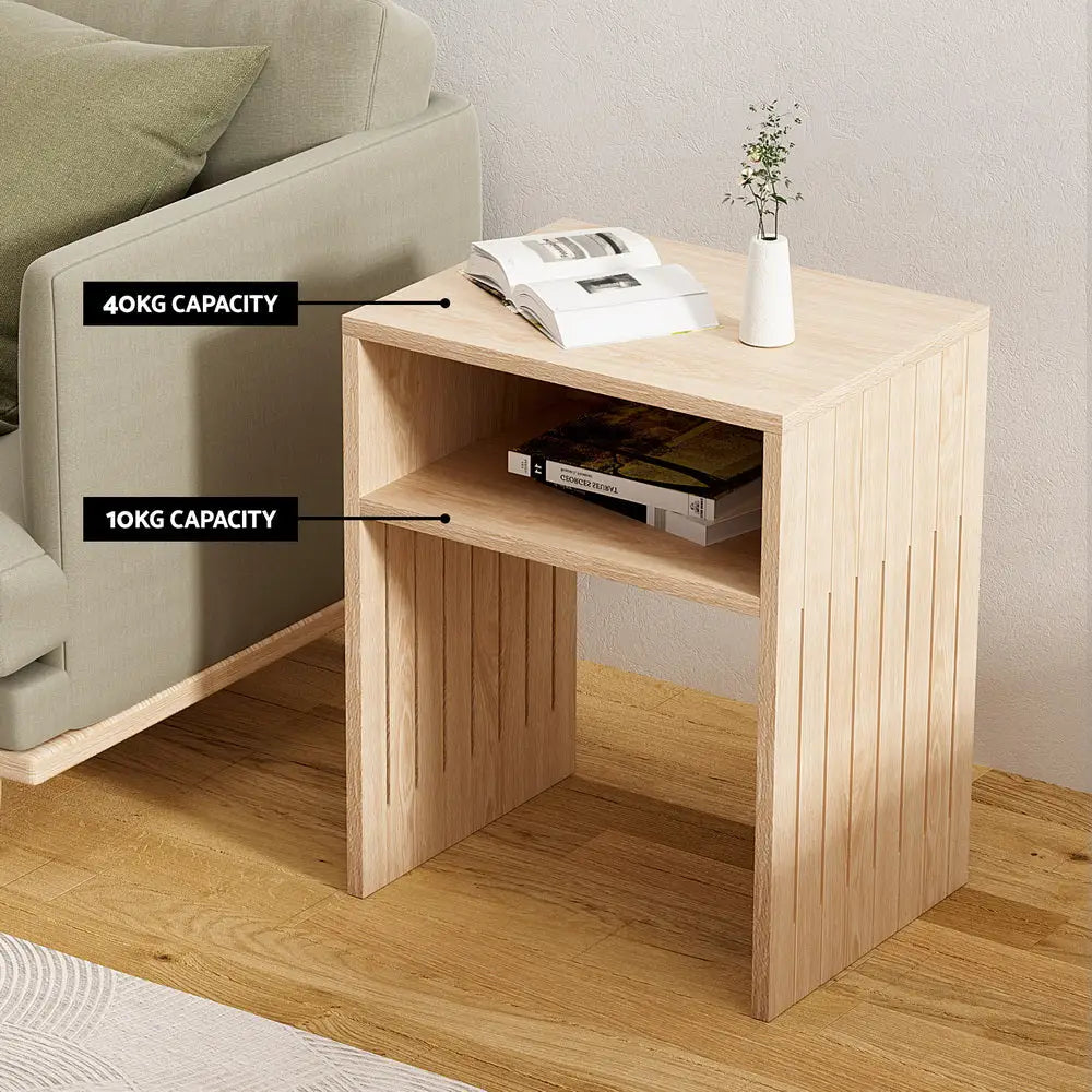 Artiss Coffee Table Storage Shelf Fluted Side Pine - Furniture > Living Room > Coffee Tables