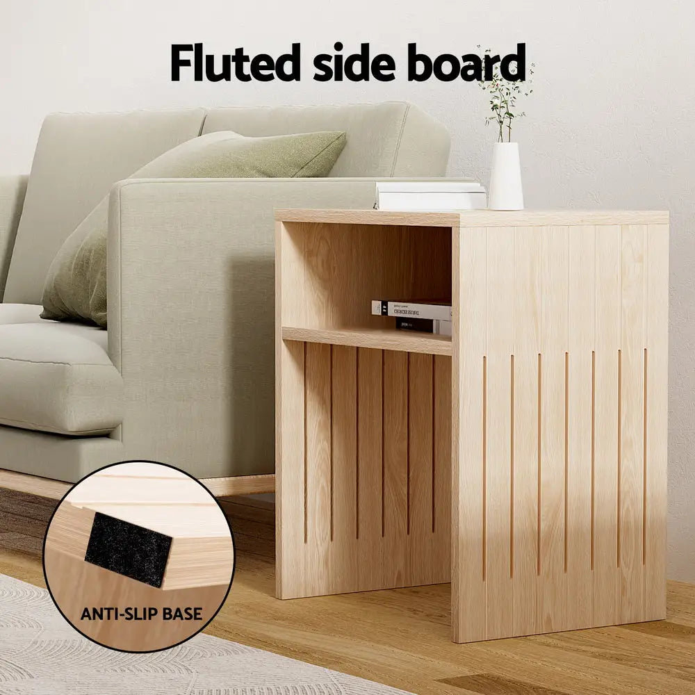 Artiss Coffee Table Storage Shelf Fluted Side Pine - Furniture > Living Room > Coffee Tables