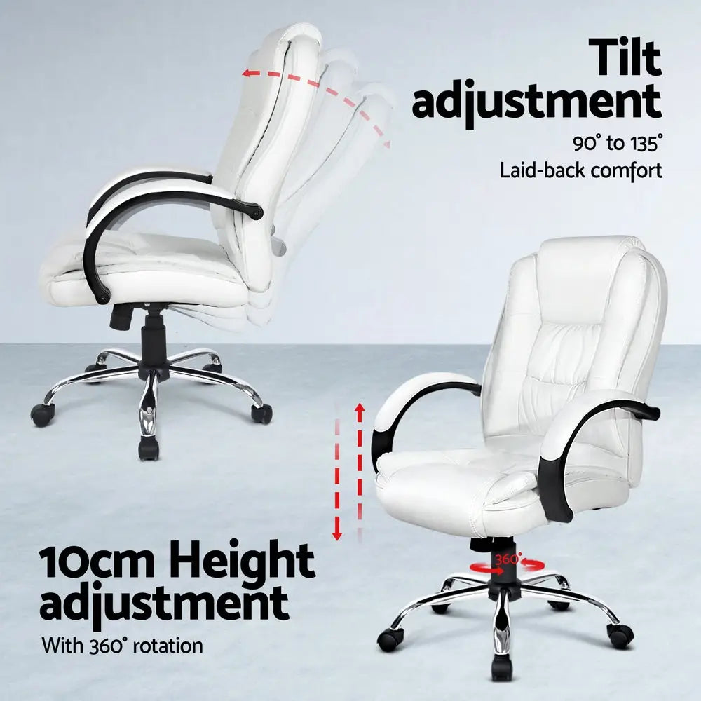 Artiss Computer Desk 120cm Executive Office Chair Set PU Leather High Back White - Furniture > Office > Desks