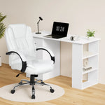 Artiss Computer Desk 120cm Executive Office Chair Set PU Leather High Back White - Furniture > Office > Desks