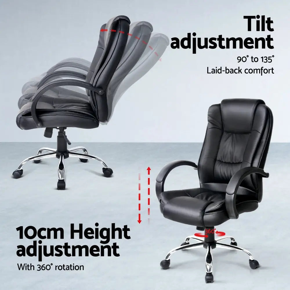 Artiss Computer Desk 120cm Executive Office Chair Set PU Leather High Back Black - Furniture > Office > Desks