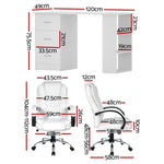 Artiss Computer Desk 120cm Executive Office Chair Set PU Leather High Back White - Furniture > Office > Desks