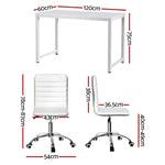 Artiss Computer Desk 120cm Executive Office Chairs Set PU Leather Low Back White - Furniture > Office > Office & Desk
