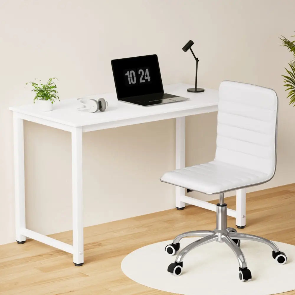 Artiss Computer Desk 120cm Executive Office Chairs Set PU Leather Low Back White - Furniture > Office > Office & Desk