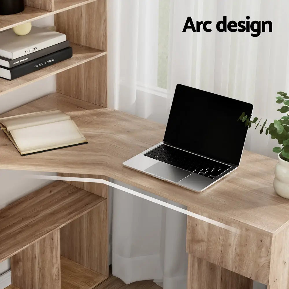 Artiss Computer Desk Bookshelf Drawer Cabinet Oak 120CM - Furniture > Office > Desks