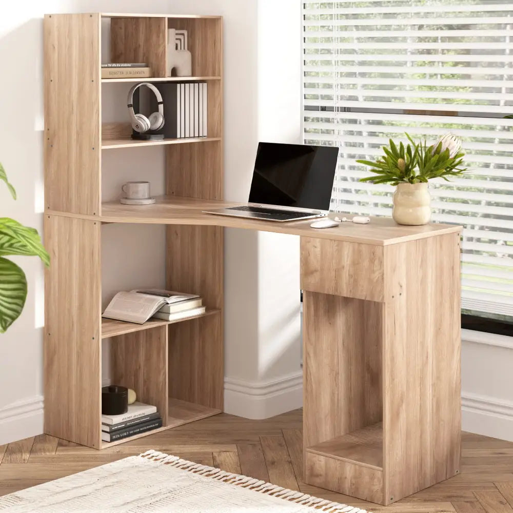Artiss Computer Desk Bookshelf Drawer Cabinet Oak 120CM - Furniture > Office > Desks