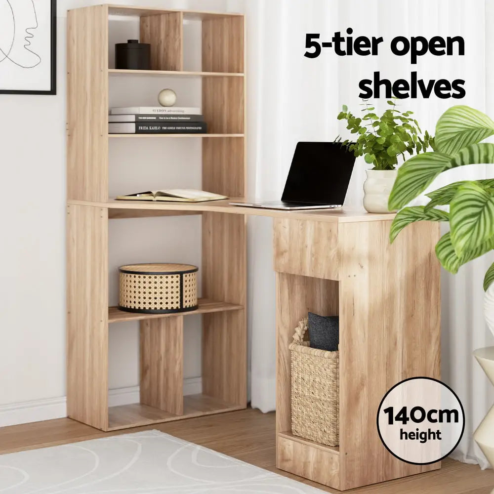 Artiss Computer Desk Bookshelf Drawer Cabinet Oak 120CM - Furniture > Office > Desks