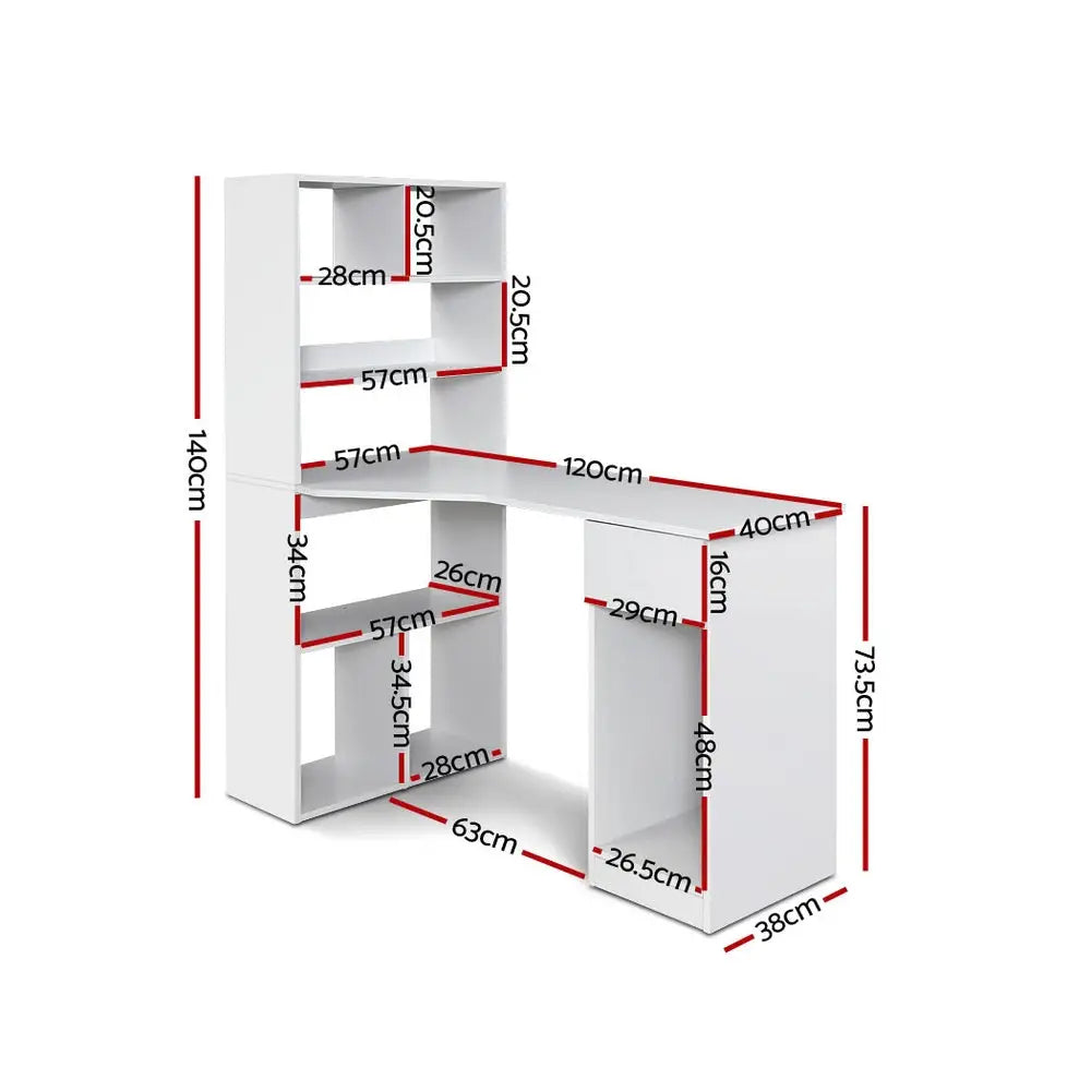Artiss Computer Desk Bookshelf Drawer White 120CM - Furniture > Office