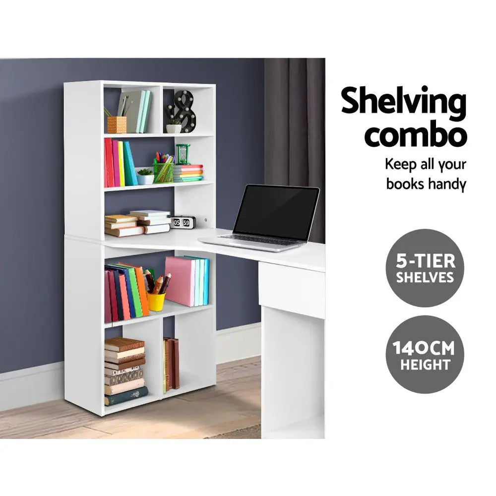 Artiss Computer Desk Bookshelf Drawer White 120CM - Furniture > Office