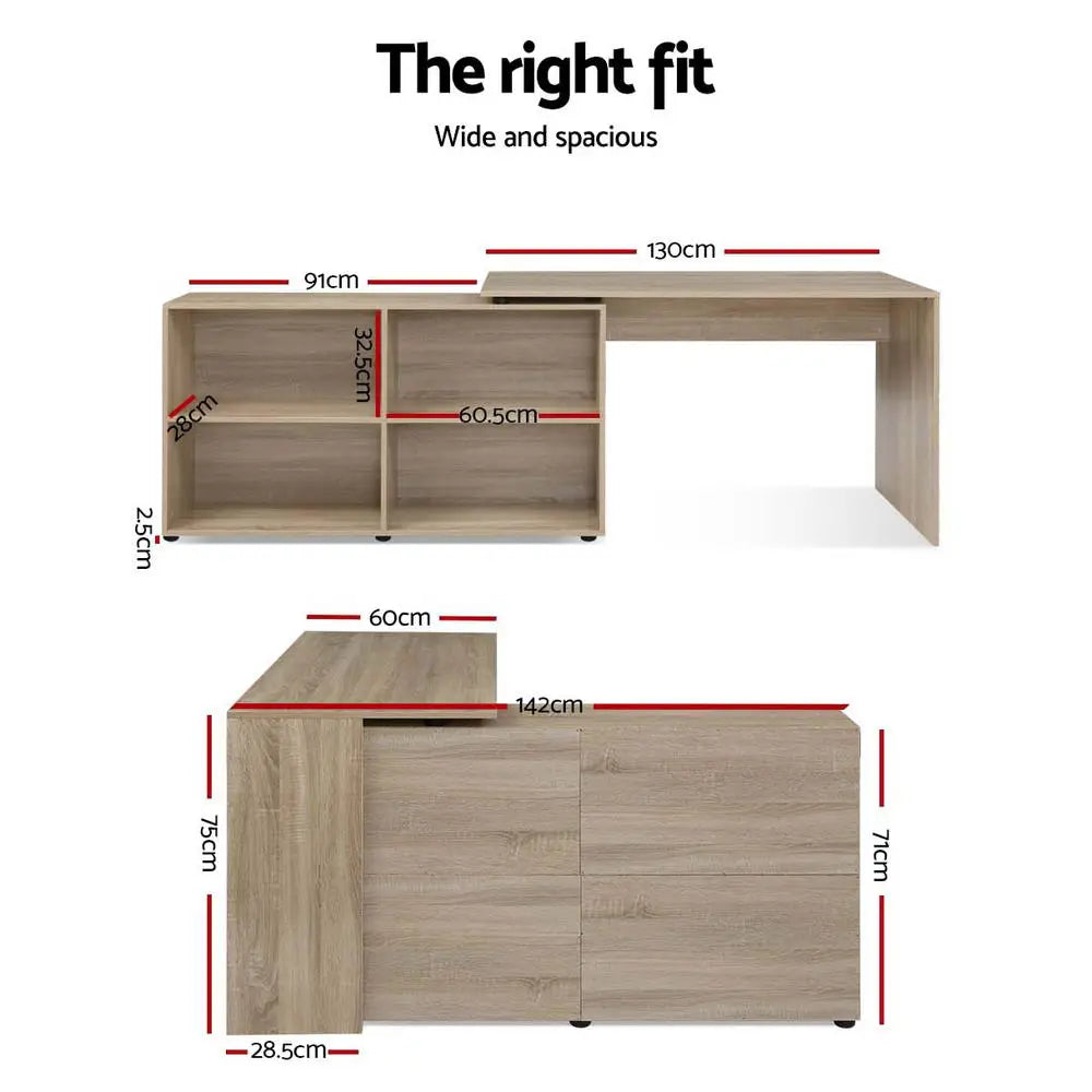 Artiss Computer Desk Bookshelf Oak 130CM - Furniture > Office