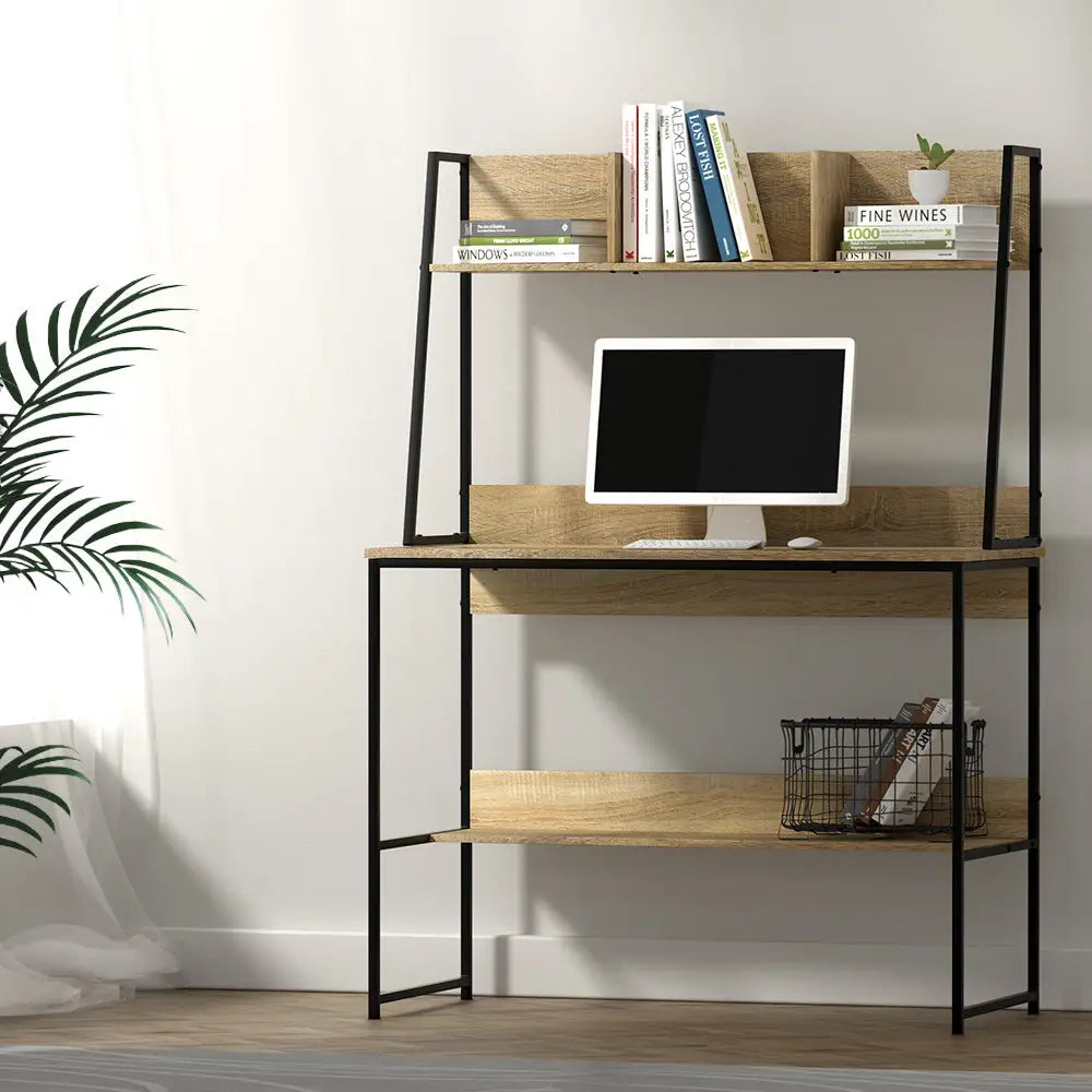Artiss Computer Desk Bookshelf Storage 100CM Oak - Furniture > Office