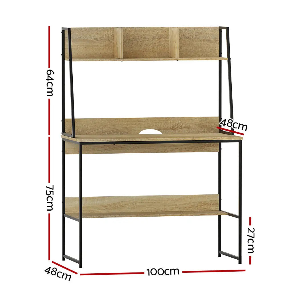 Artiss Computer Desk Bookshelf Storage 100CM Oak - Furniture > Office