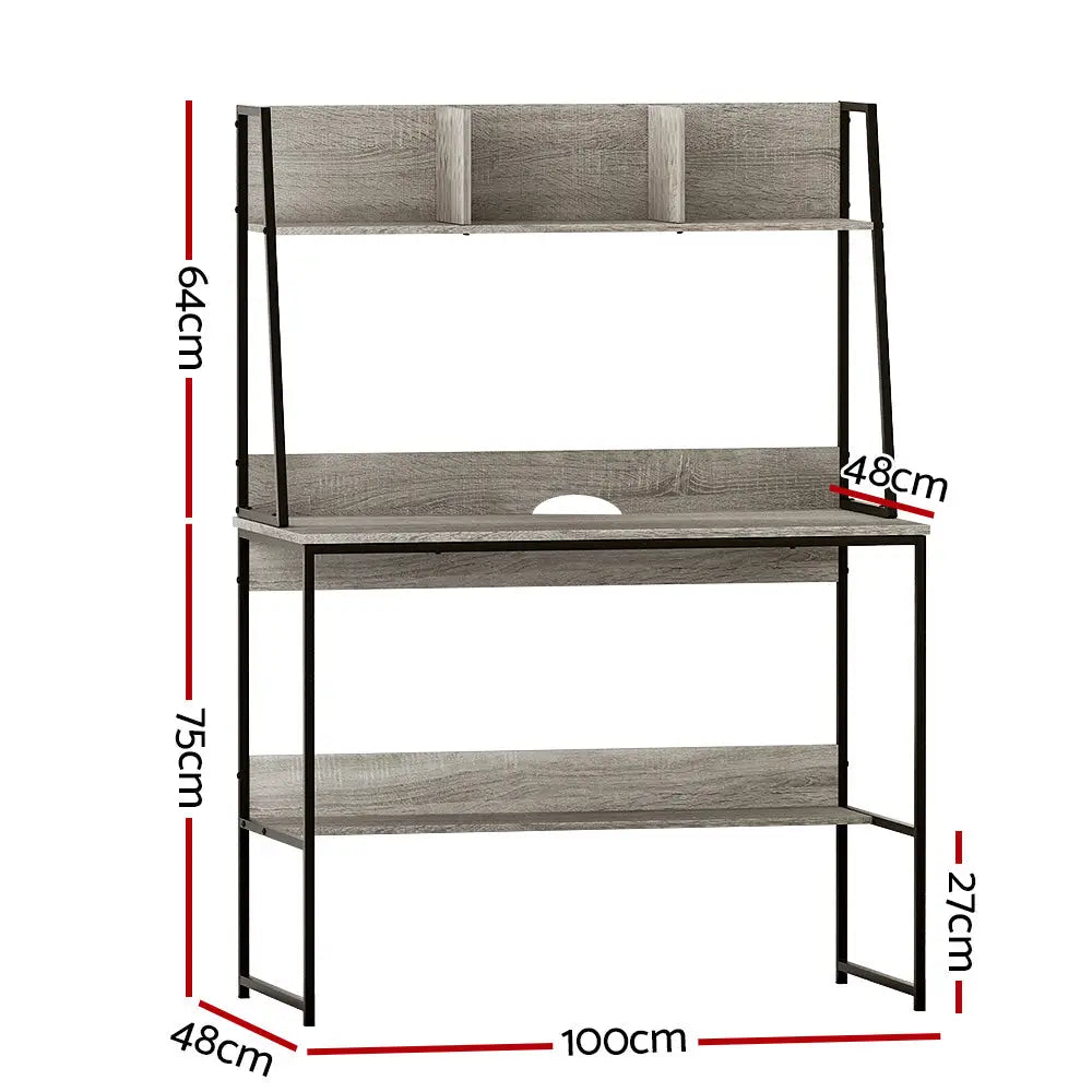 Artiss Computer Desk Bookshelf Storage Grey 100CM - Furniture > Living Room