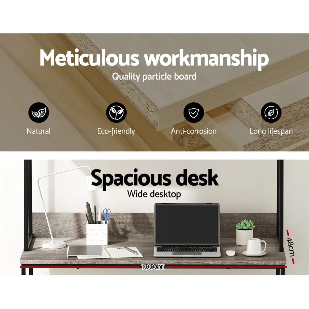 Artiss Computer Desk Bookshelf Storage Grey 100CM - Furniture > Living Room