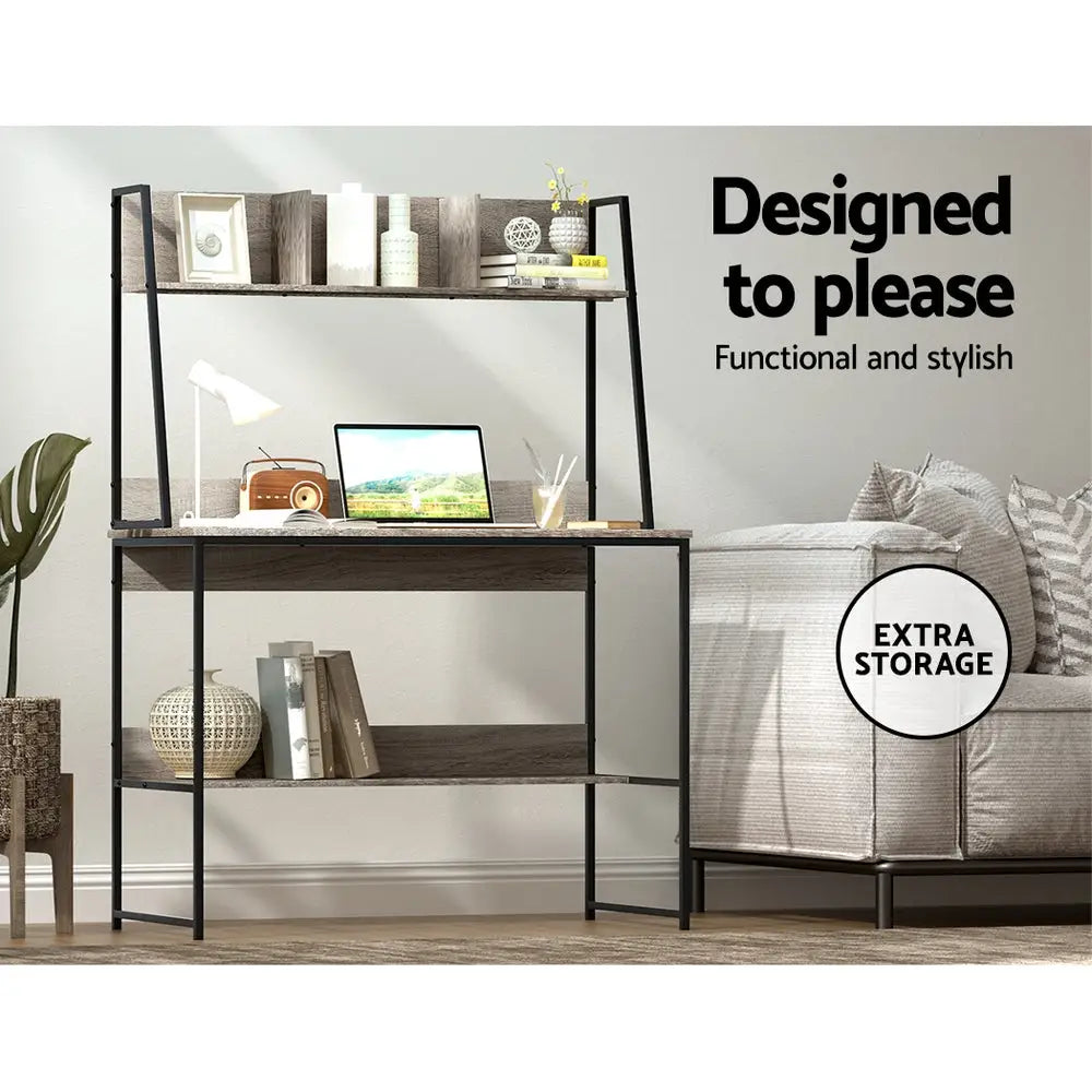 Artiss Computer Desk Bookshelf Storage Grey 100CM - Furniture > Living Room