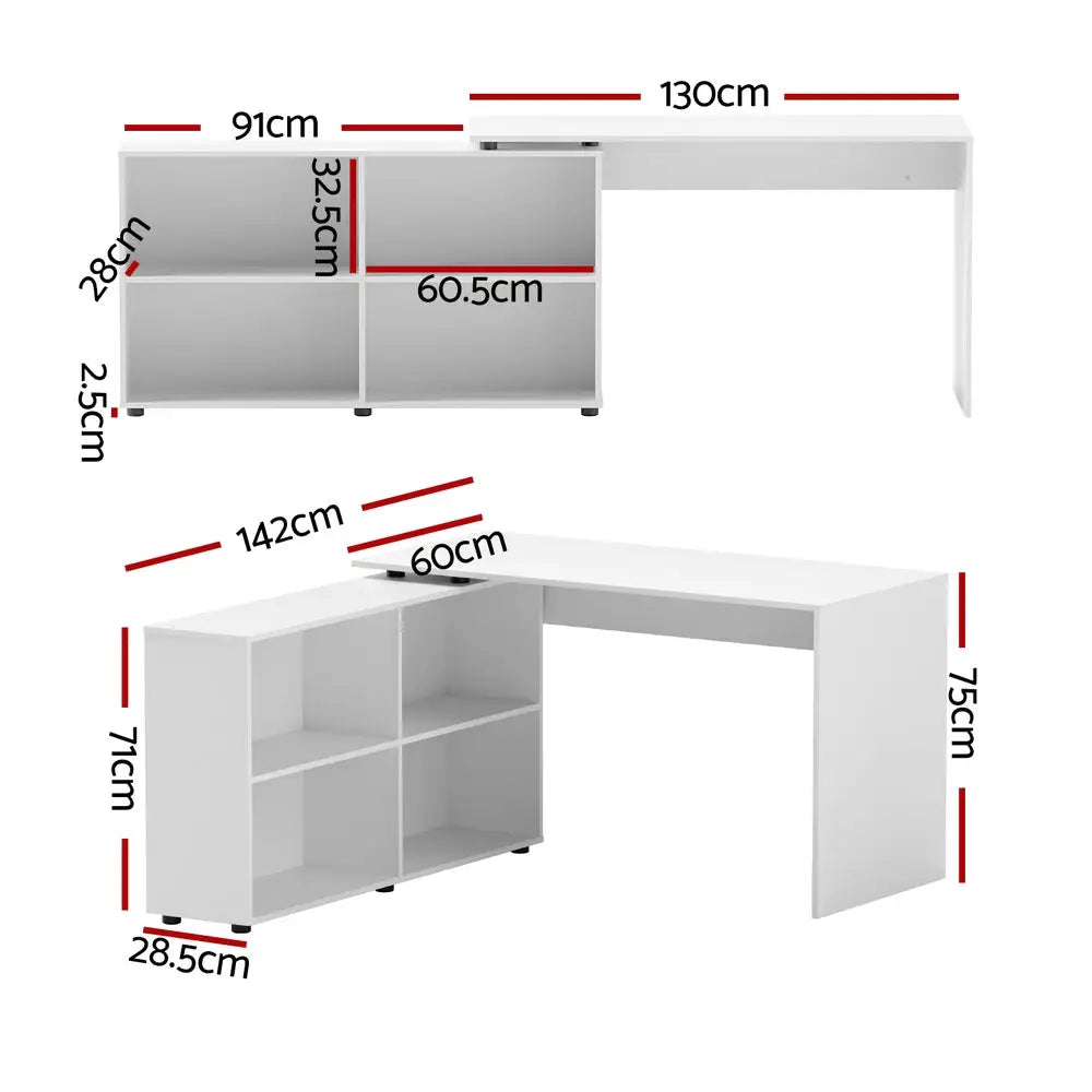 Artiss Computer Desk Bookshelf White 130CM - Furniture > Office > Desks