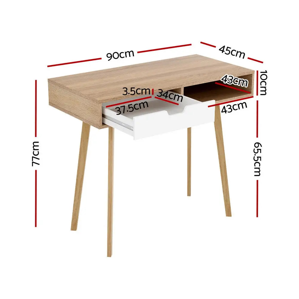 Artiss Computer Desk Drawer Cabinet Shelf Oak 90CM - Furniture > Office > Desks