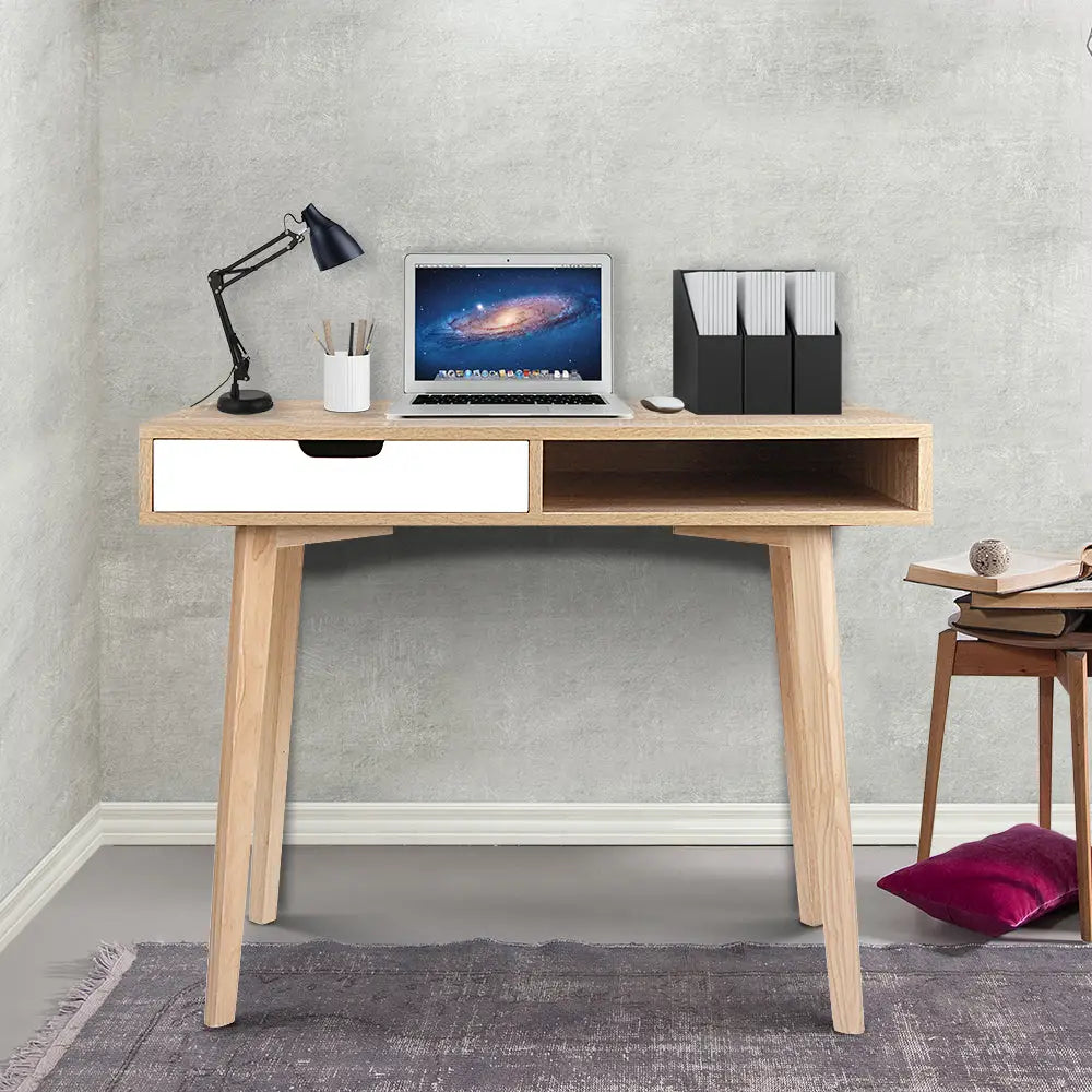 Artiss Computer Desk Drawer Cabinet Shelf Oak 90CM - Furniture > Office > Desks