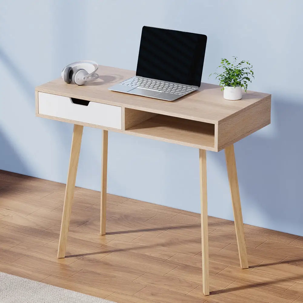 Artiss Computer Desk Drawer Cabinet Shelf Oak 90CM - Furniture > Office > Desks