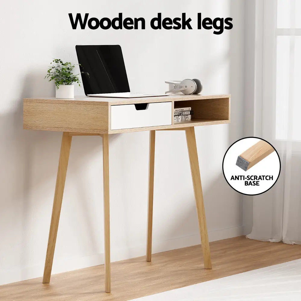 Artiss Computer Desk Drawer Cabinet Shelf Oak 90CM - Furniture > Office > Desks