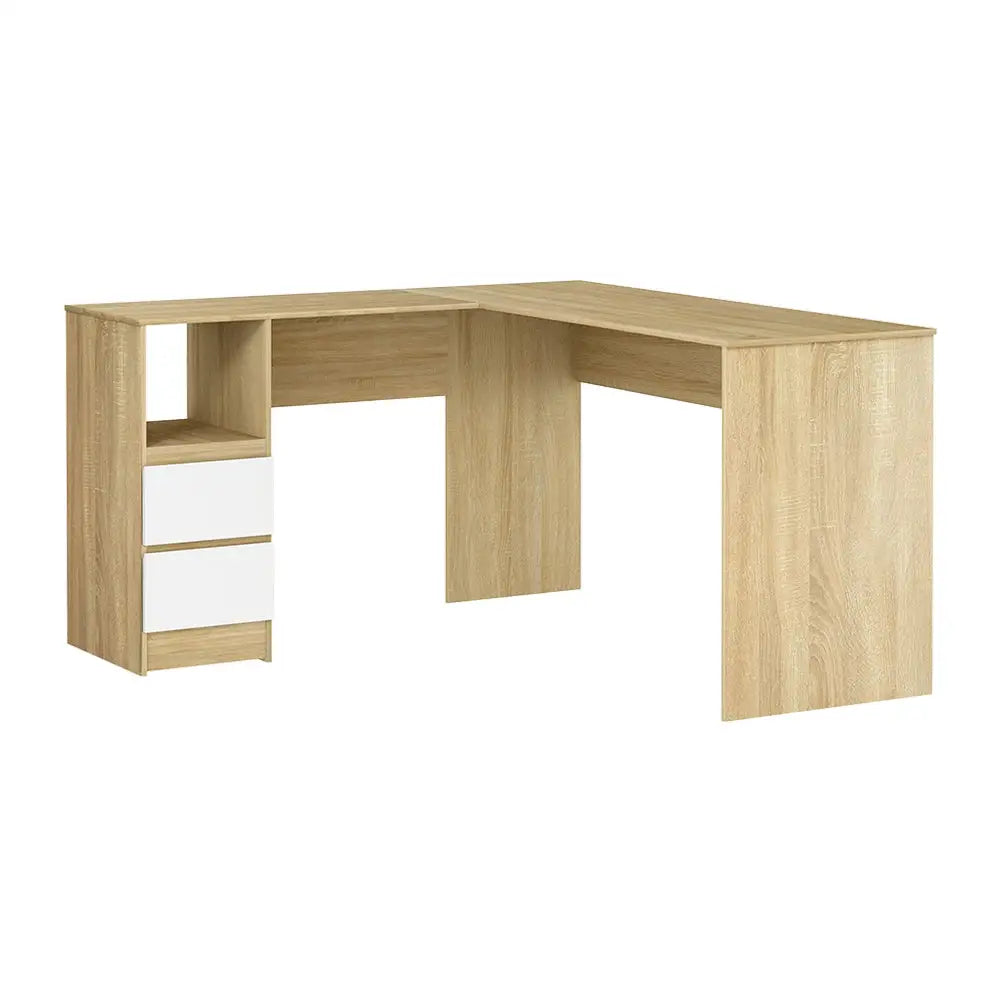Artiss Computer Desk Drawer L-Shape Oak 136CM - Furniture > Office