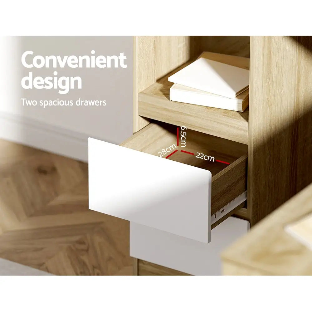 Artiss Computer Desk Drawer L-Shape Oak 136CM - Furniture > Office