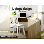 Artiss Computer Desk Drawer L-Shape Oak 136CM - Furniture > Office